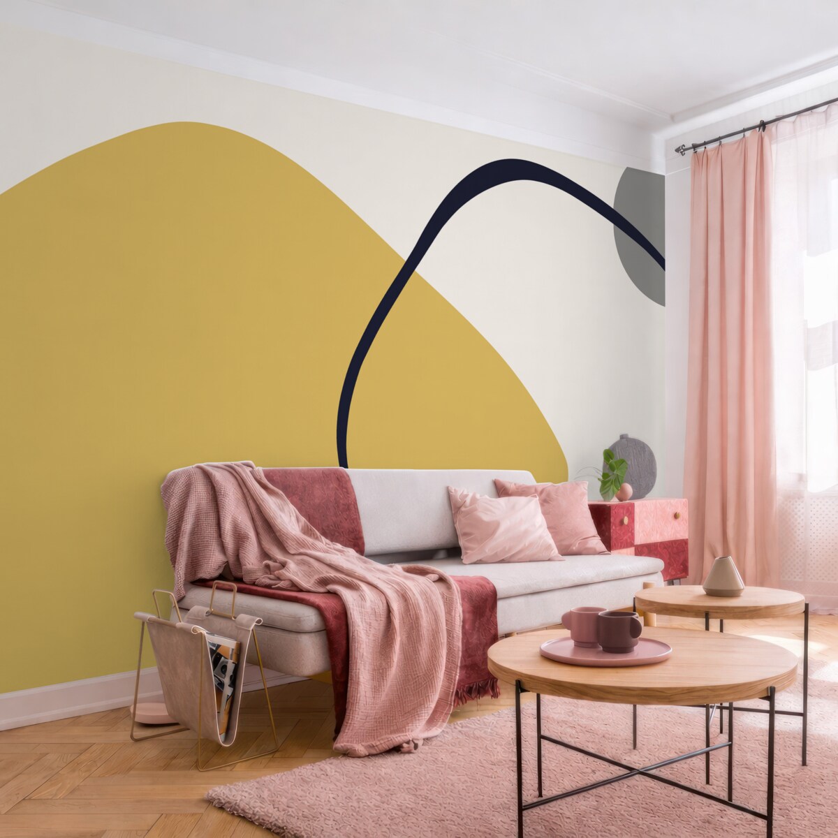 Fototapeta Geometryczne żółte i szare figury na jasnym tle.