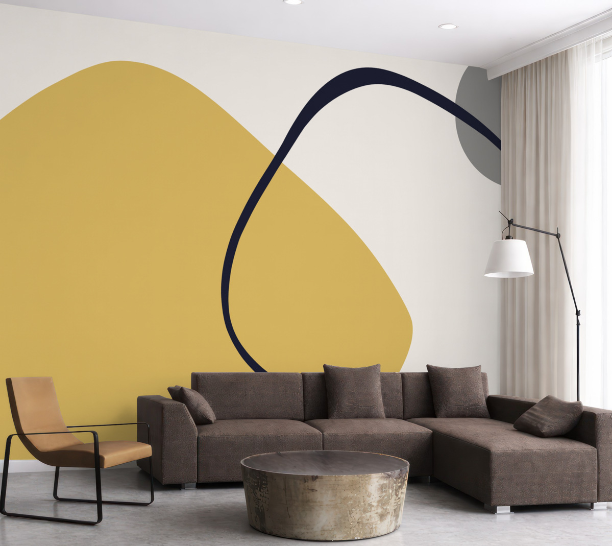 Fototapeta Geometryczne żółte i szare figury na jasnym tle.