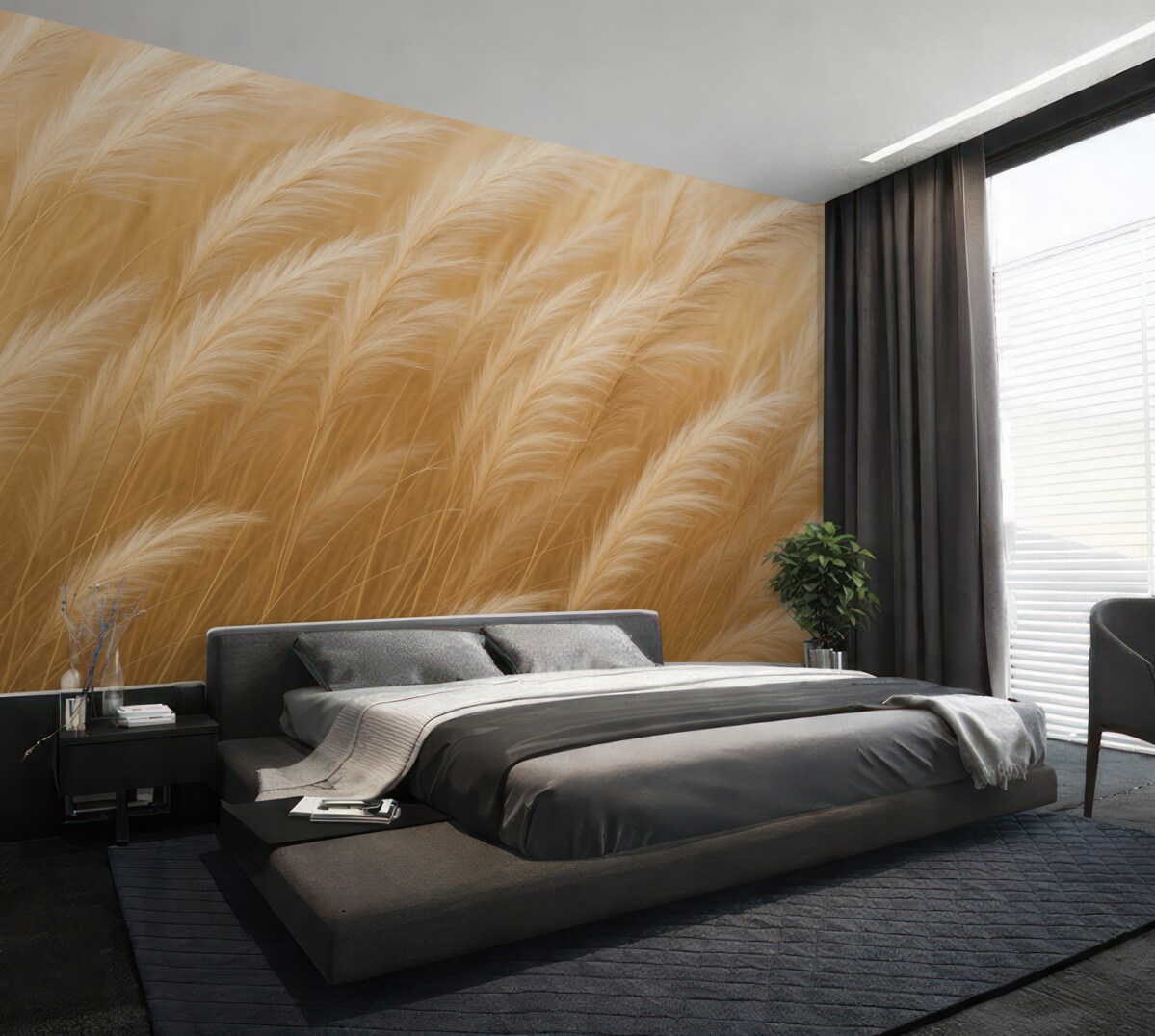 Fototapeta Kłoski trawy wiejskiej w kolorze żółtym.