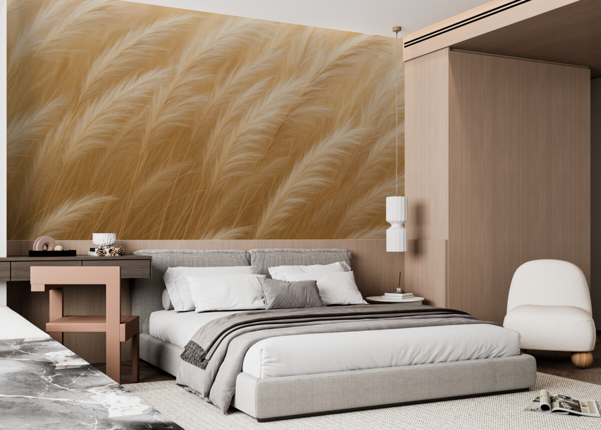 Fototapeta Kłoski trawy wiejskiej w kolorze żółtym.