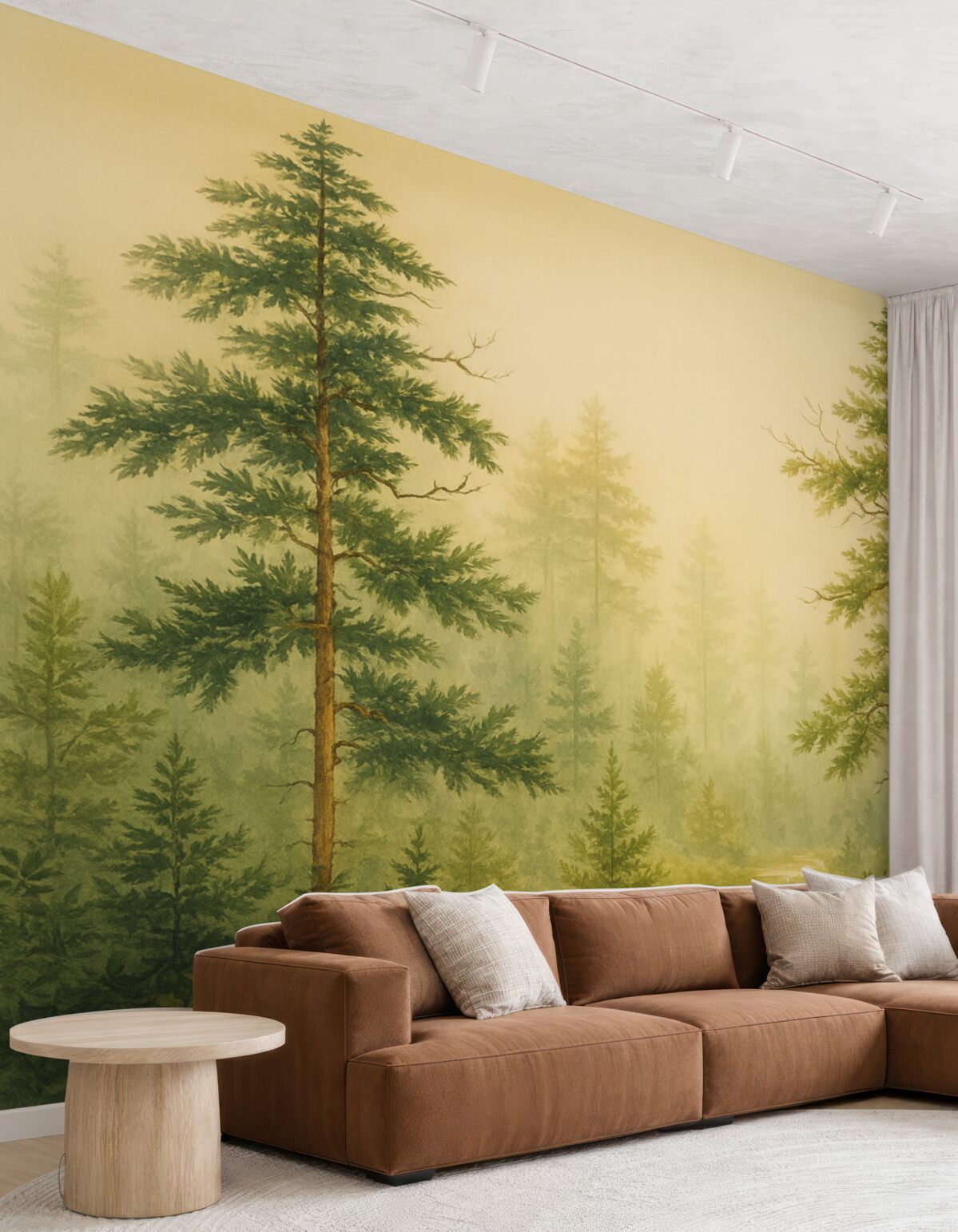 Fototapeta Akwarela sosnowego lasu, odcień zielony.