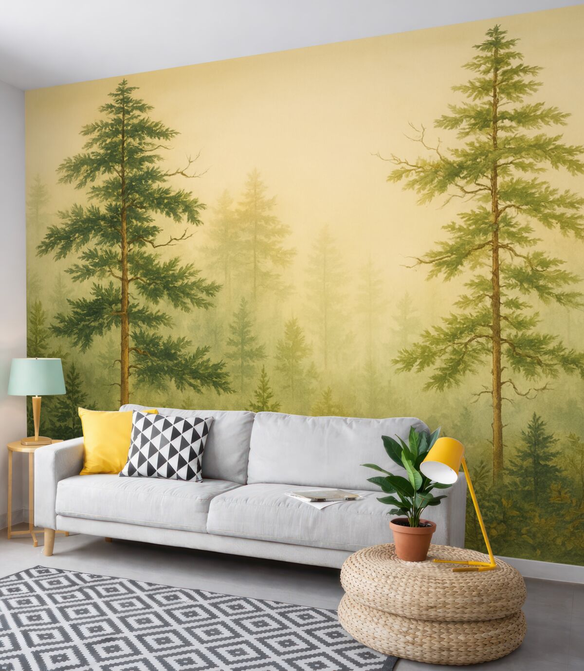 Fototapeta Akwarela sosnowego lasu, odcień zielony.