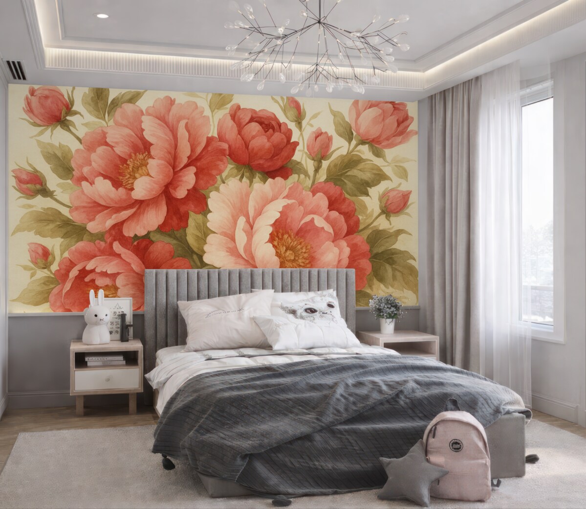 Fototapeta Róże w stylistyce vintage akwarela, różowy, czerwony, zielony.