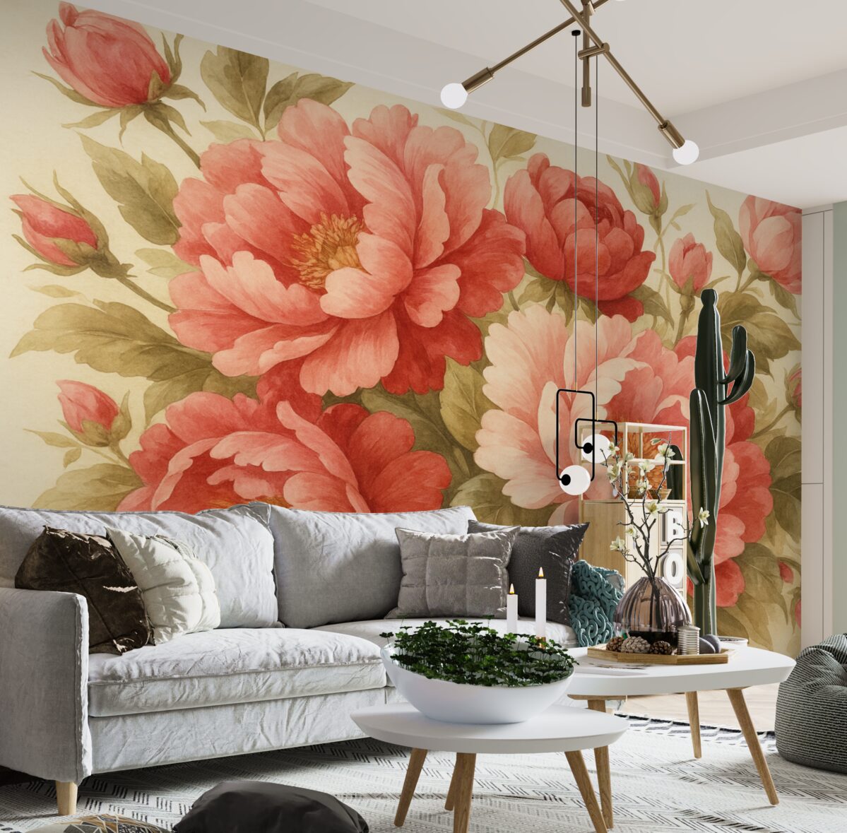 Fototapeta Róże w stylistyce vintage akwarela, różowy, czerwony, zielony.