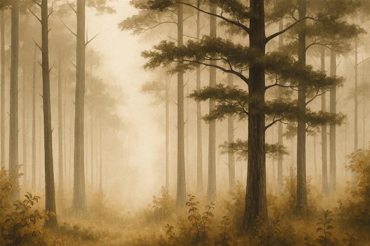 Fototapeta Drzewa, subtelne barwy, wrażliwość, mgiełka.