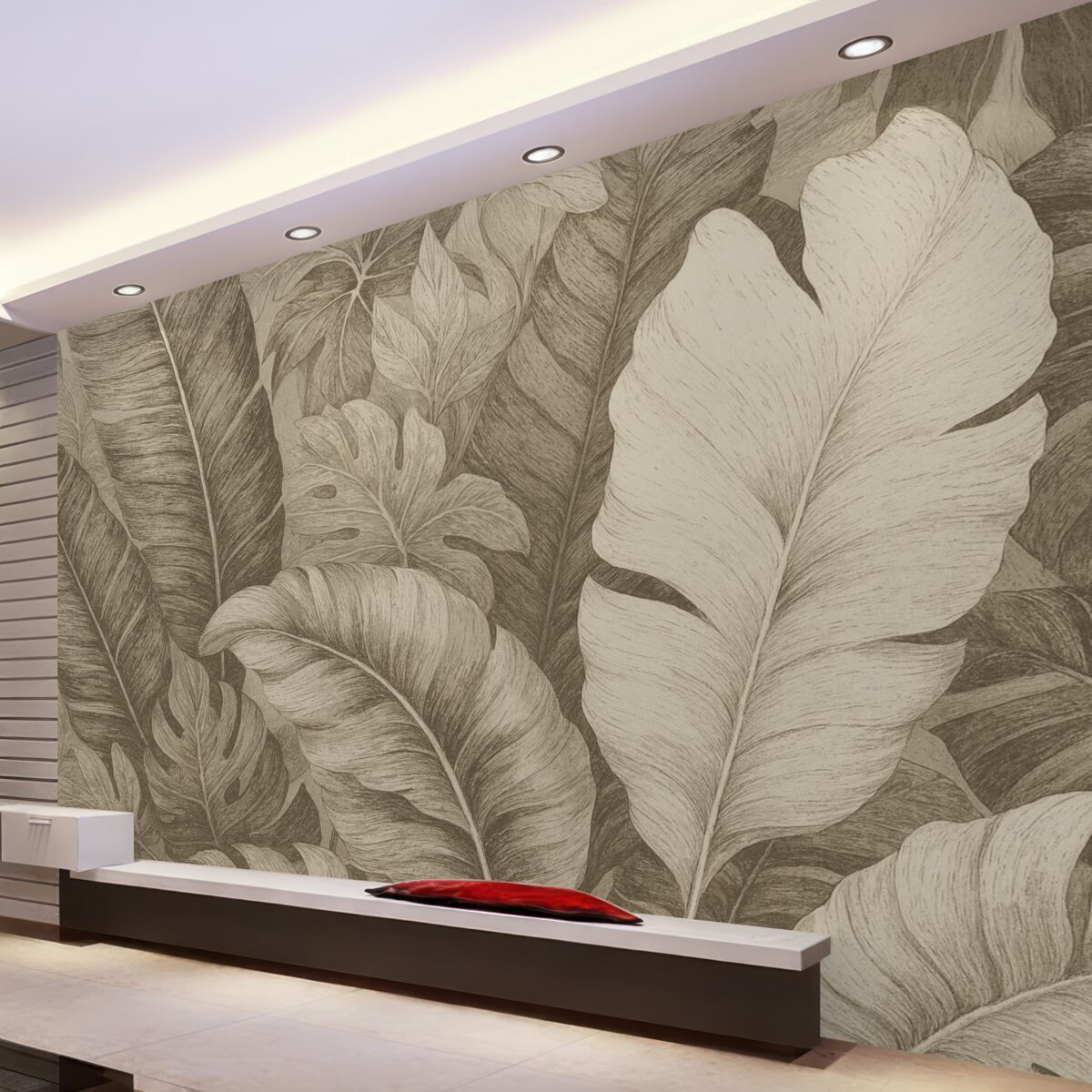 Fototapeta Wielkie liście palmowe w jasnych odcieniach.