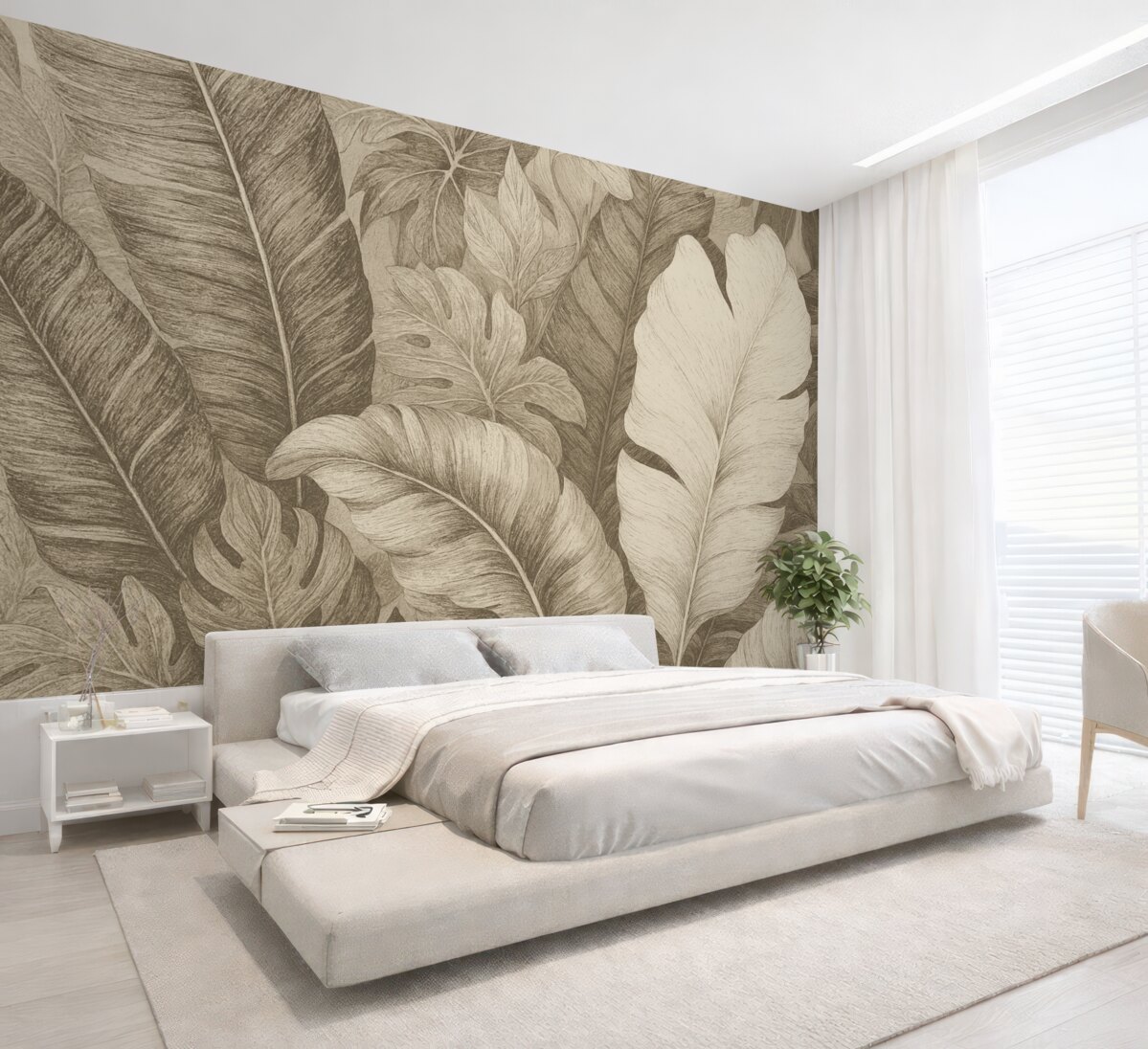 Fototapeta Wielkie liście palmowe w jasnych odcieniach.