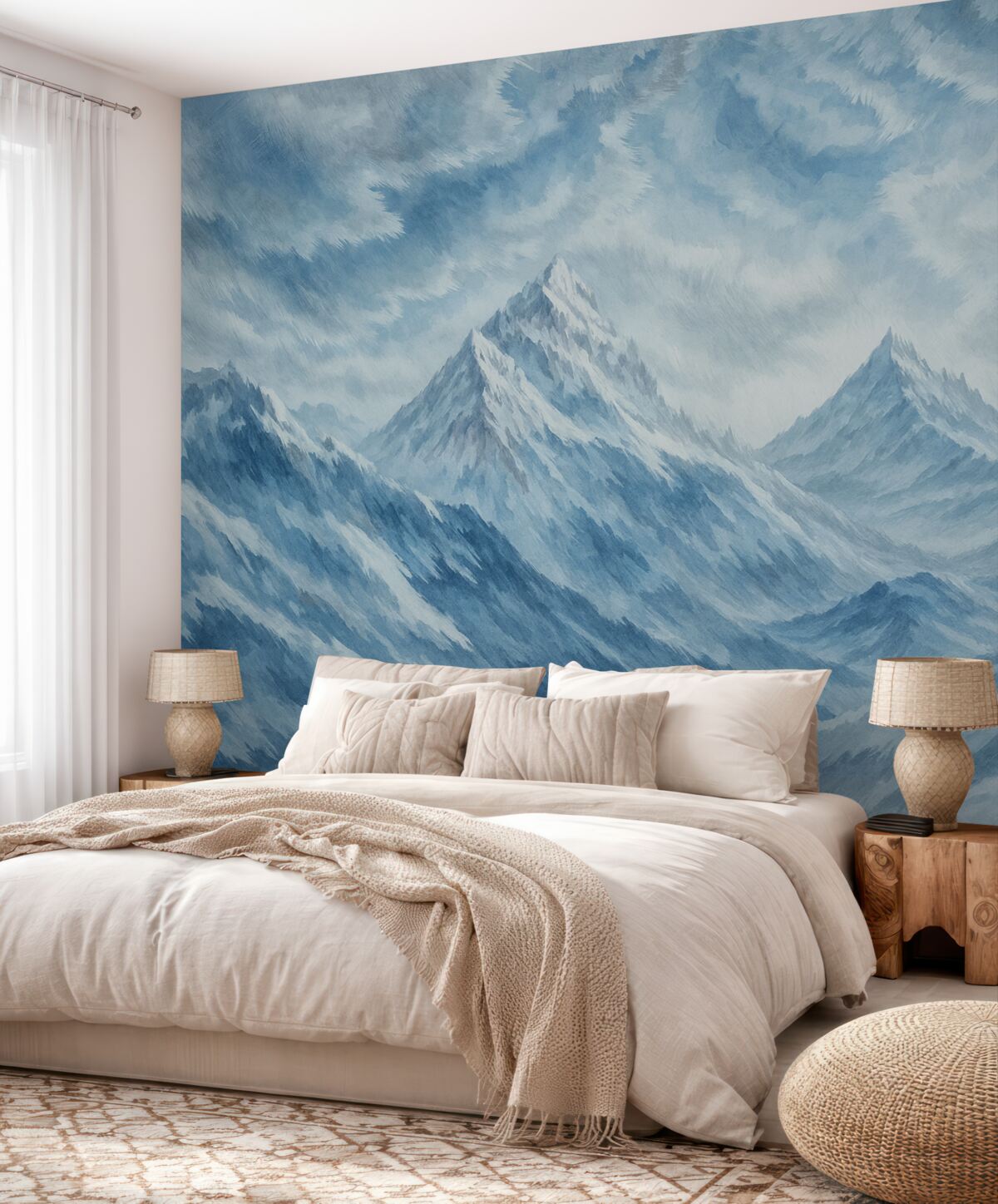 Fototapeta Śnieżna zamieć w górach w stylu grunge oraz jasnoniebieskiej tonacji.