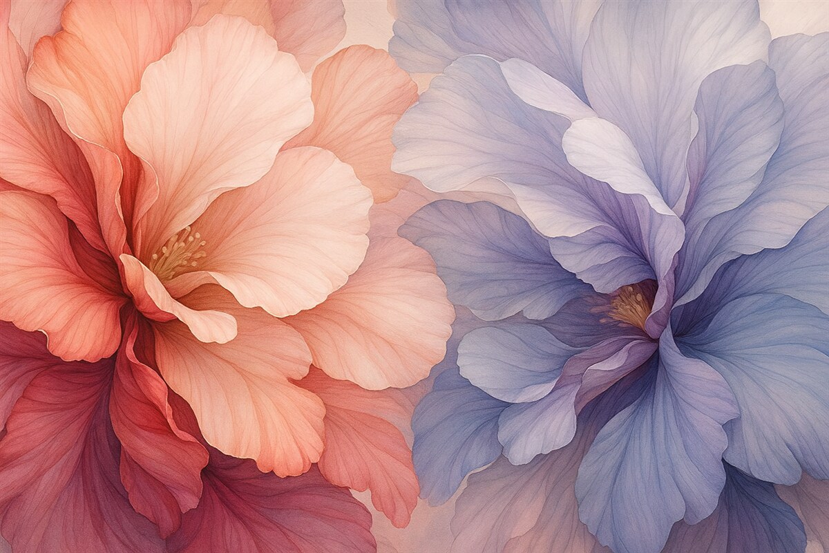 Fototapeta Abstrakcyjne kwiaty w mokrej akwareli, różowy i fioletowy odcień.