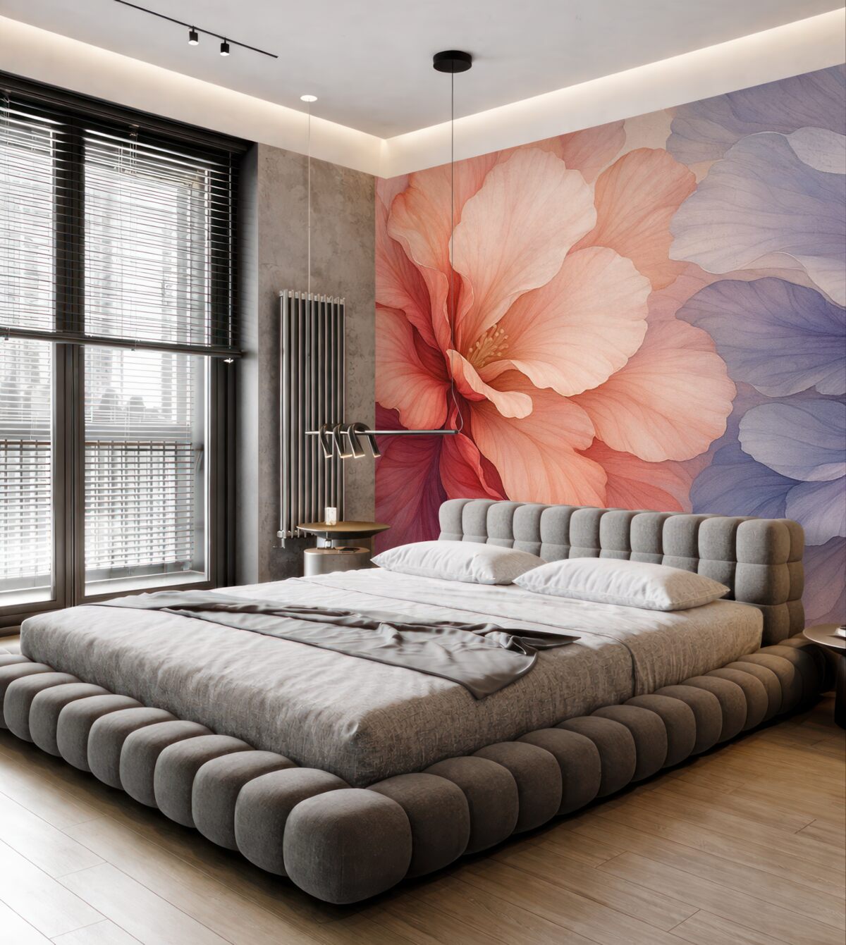 Fototapeta Abstrakcyjne kwiaty w mokrej akwareli, różowy i fioletowy odcień.