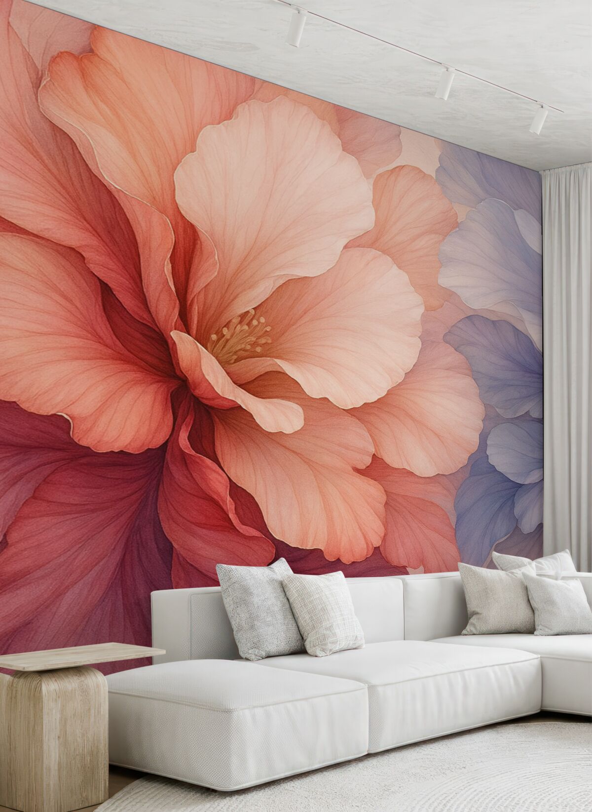 Fototapeta Abstrakcyjne kwiaty w mokrej akwareli, różowy i fioletowy odcień.