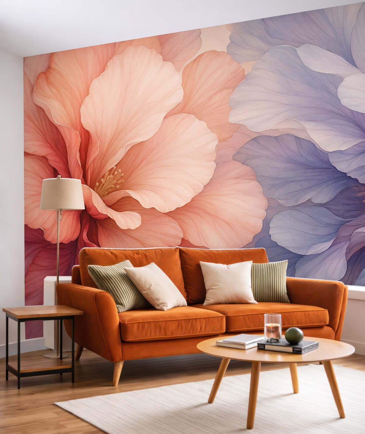 Fototapeta Abstrakcyjne kwiaty w mokrej akwareli, różowy i fioletowy odcień.