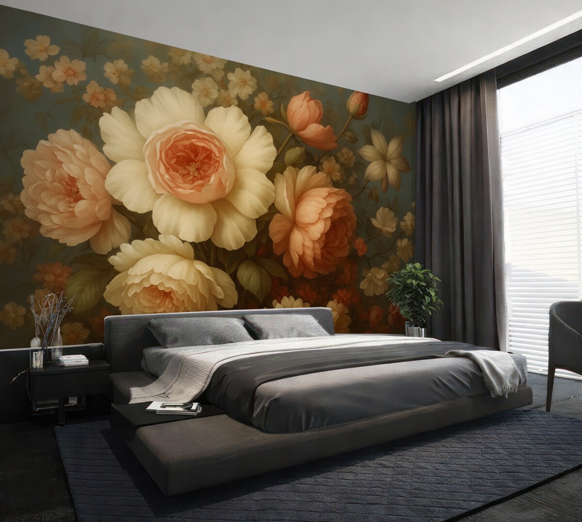 Fototapeta Klasyczny bukiet kwiatów na ciemnym tle.