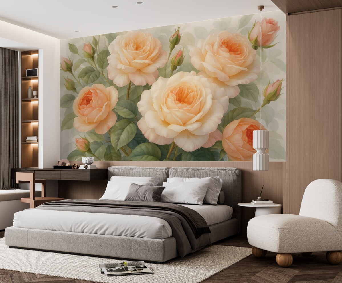 Fototapeta Duże kwiaty róż w mokrej akwareli.