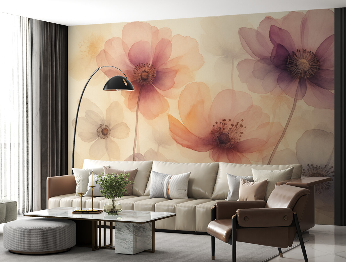 Fototapeta Półprzezroczyste kwiaty wilgotna akwarela.