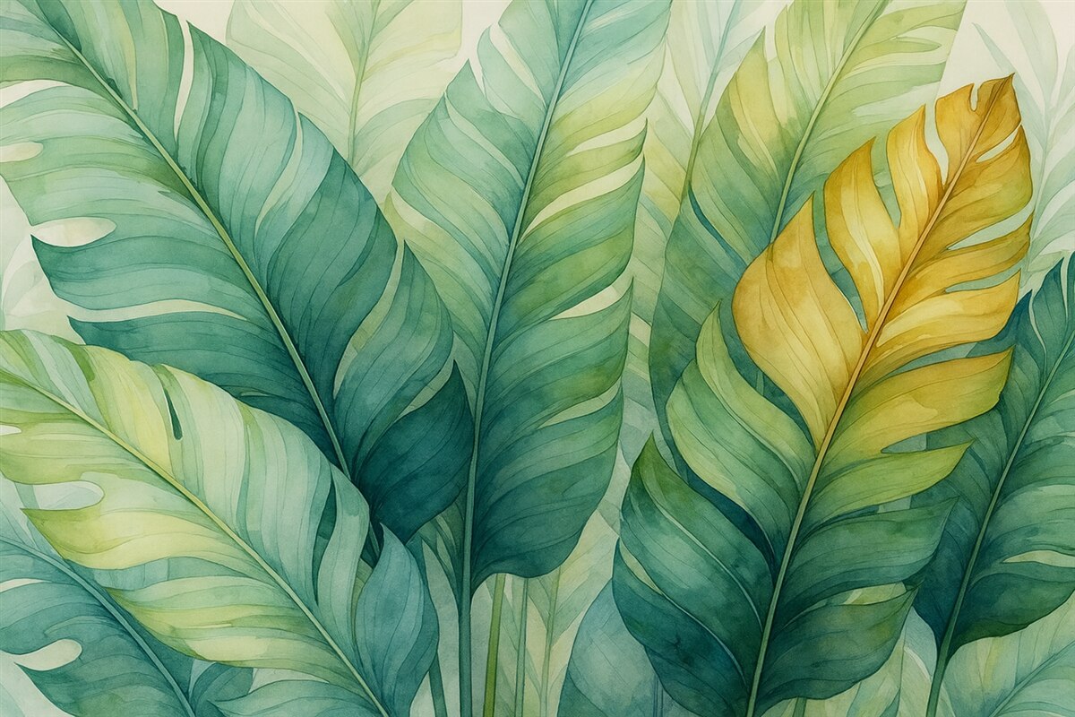 Fototapeta Tropikalne liście bananowca wilgotna akwarela.