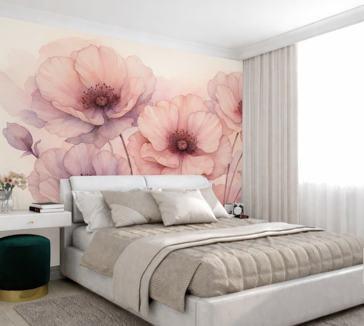 Fototapeta Wilgotna akwarela półprzezroczystych kwiatów, odcień różowo-fioletowy.