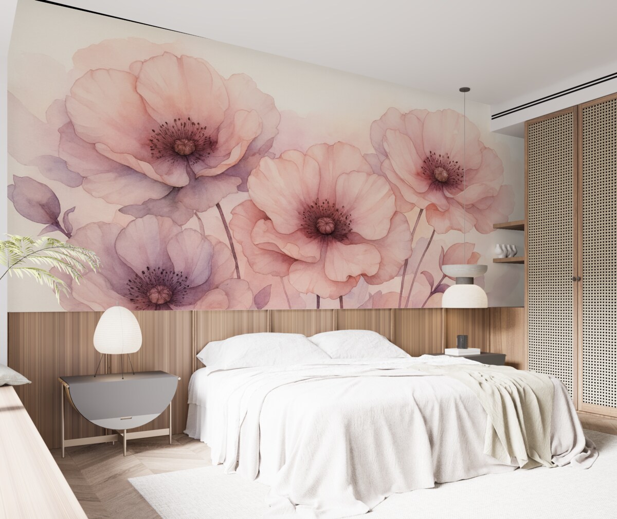 Fototapeta Wilgotna akwarela półprzezroczystych kwiatów, odcień różowo-fioletowy.