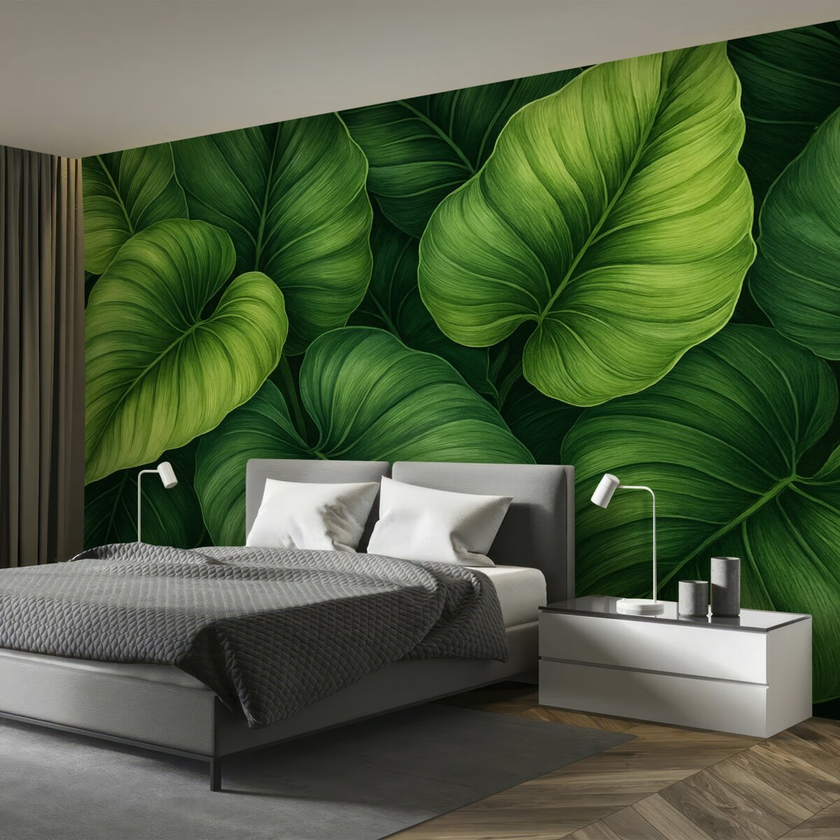 Fototapeta Wielkie tropikalne zielone liście w akwareli.