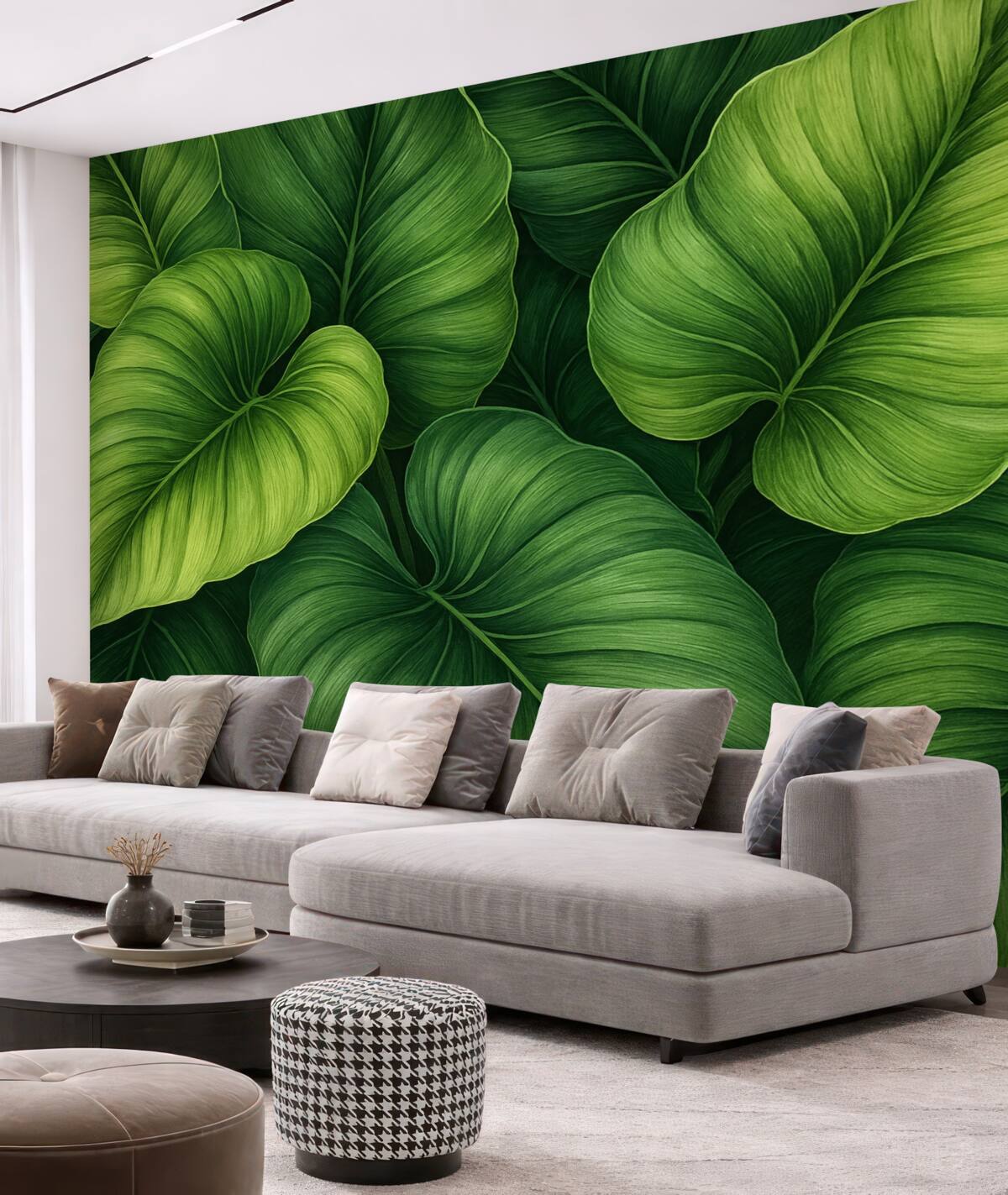 Fototapeta Wielkie tropikalne zielone liście w akwareli.