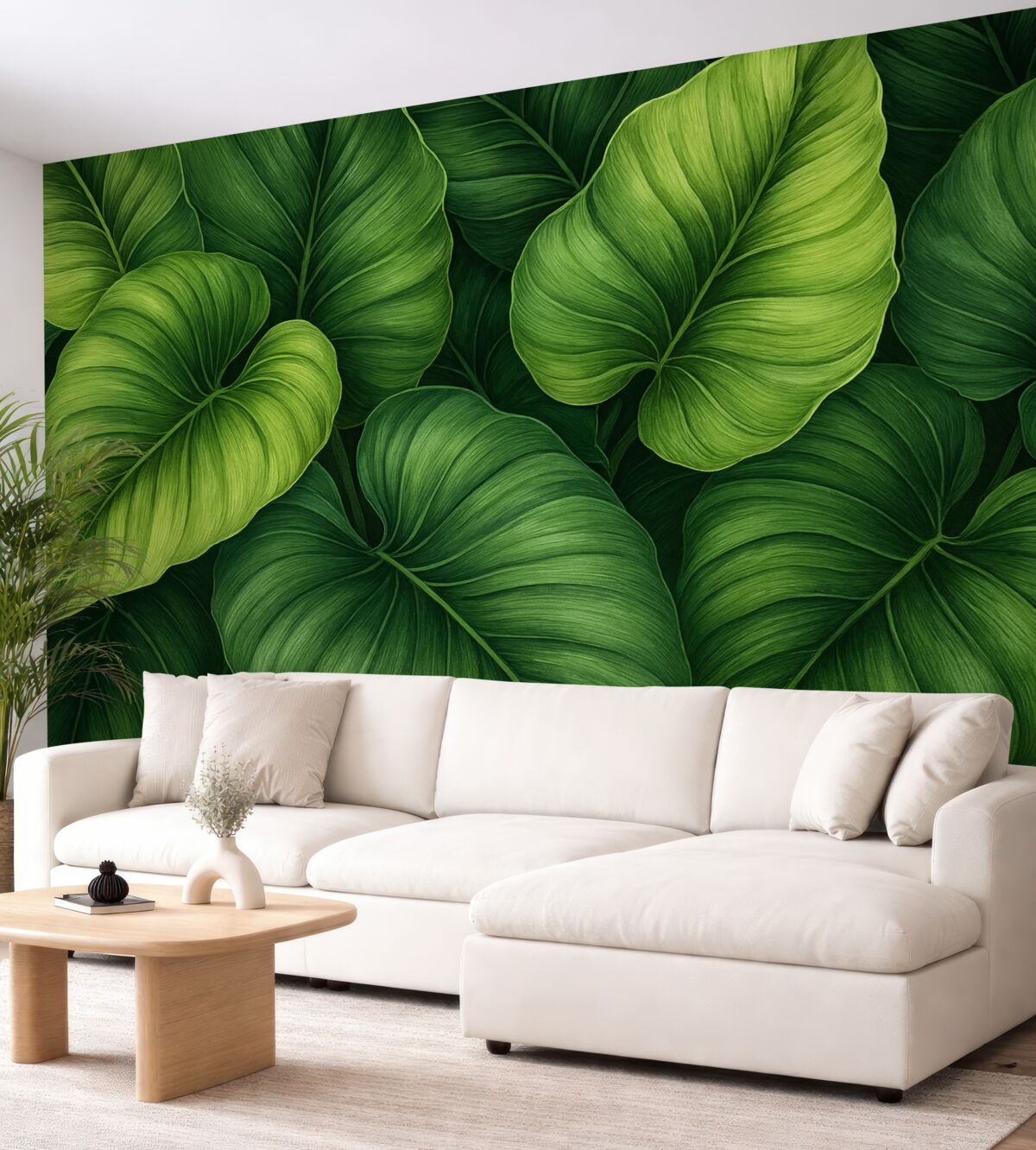 Fototapeta Wielkie tropikalne zielone liście w akwareli.