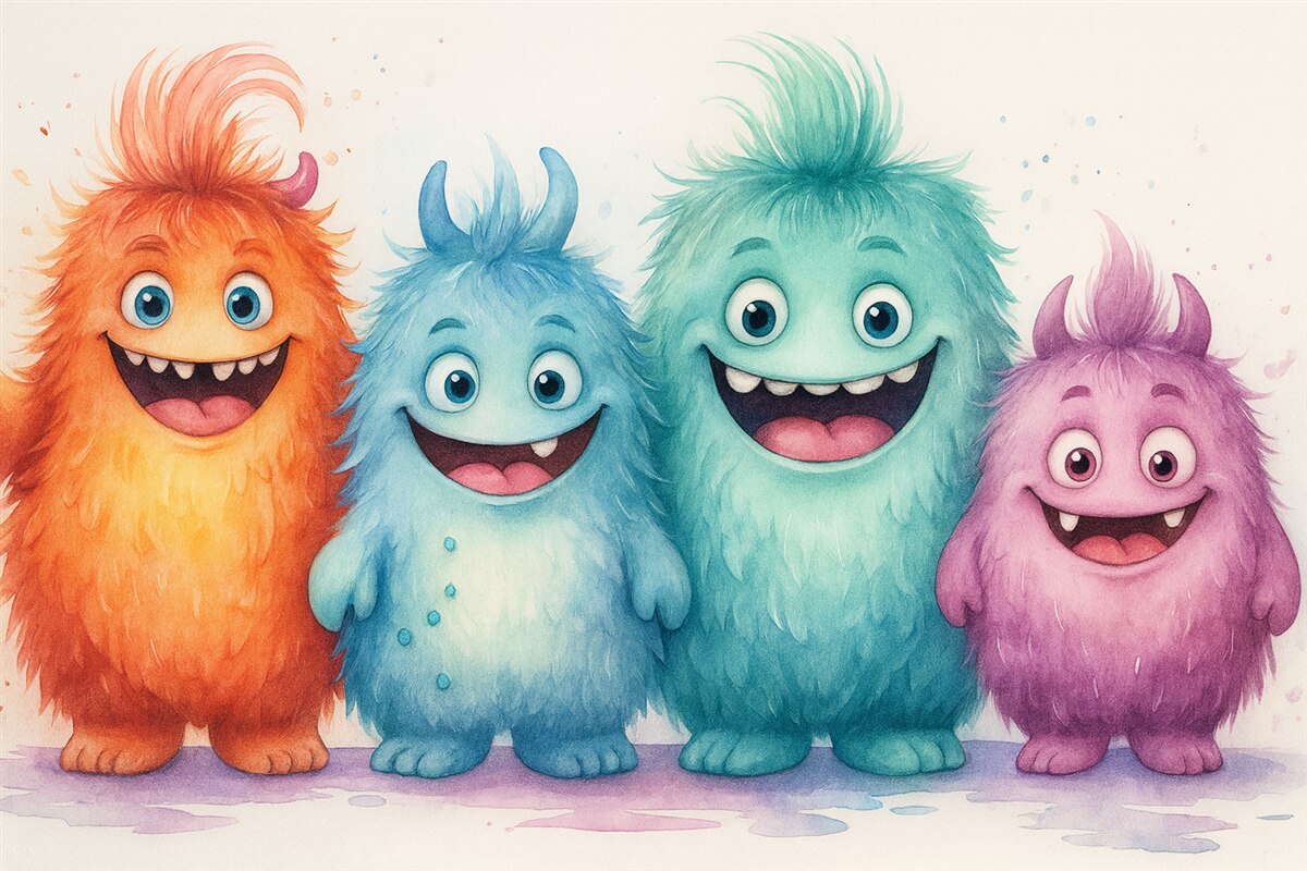 Fototapeta Rysunkowe potwory akwarelą.