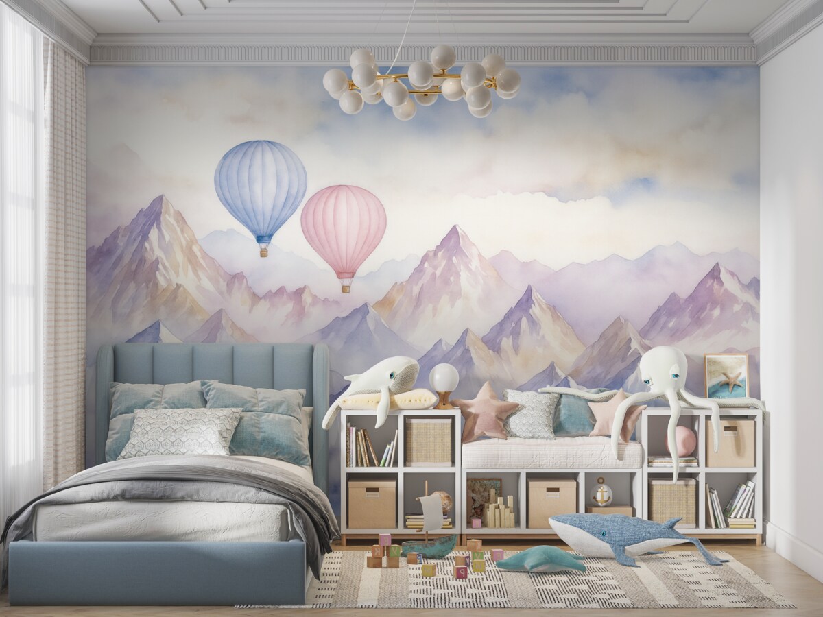 Fototapeta Akwarelowe szczyty z balonikami, delikatne.