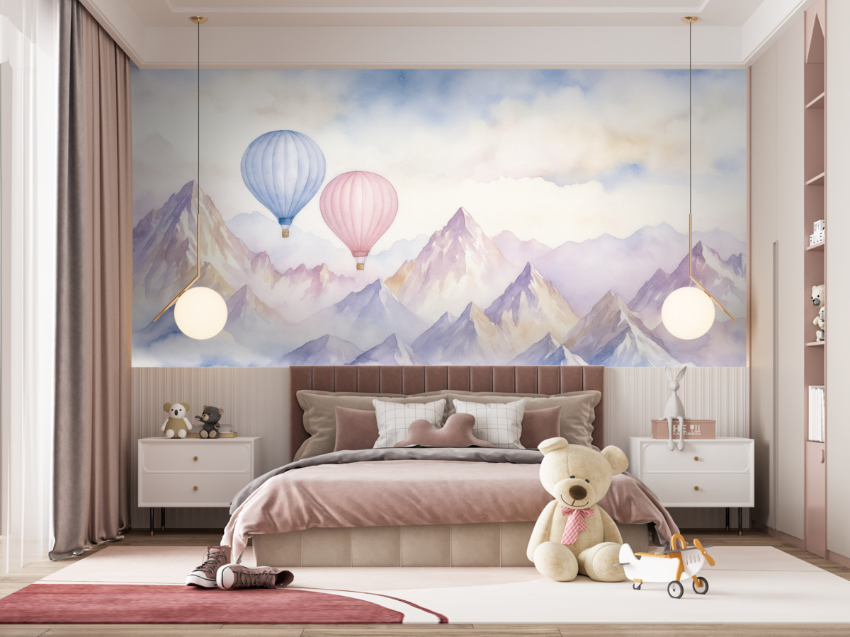 Fototapeta Akwarelowe szczyty z balonikami, delikatne.