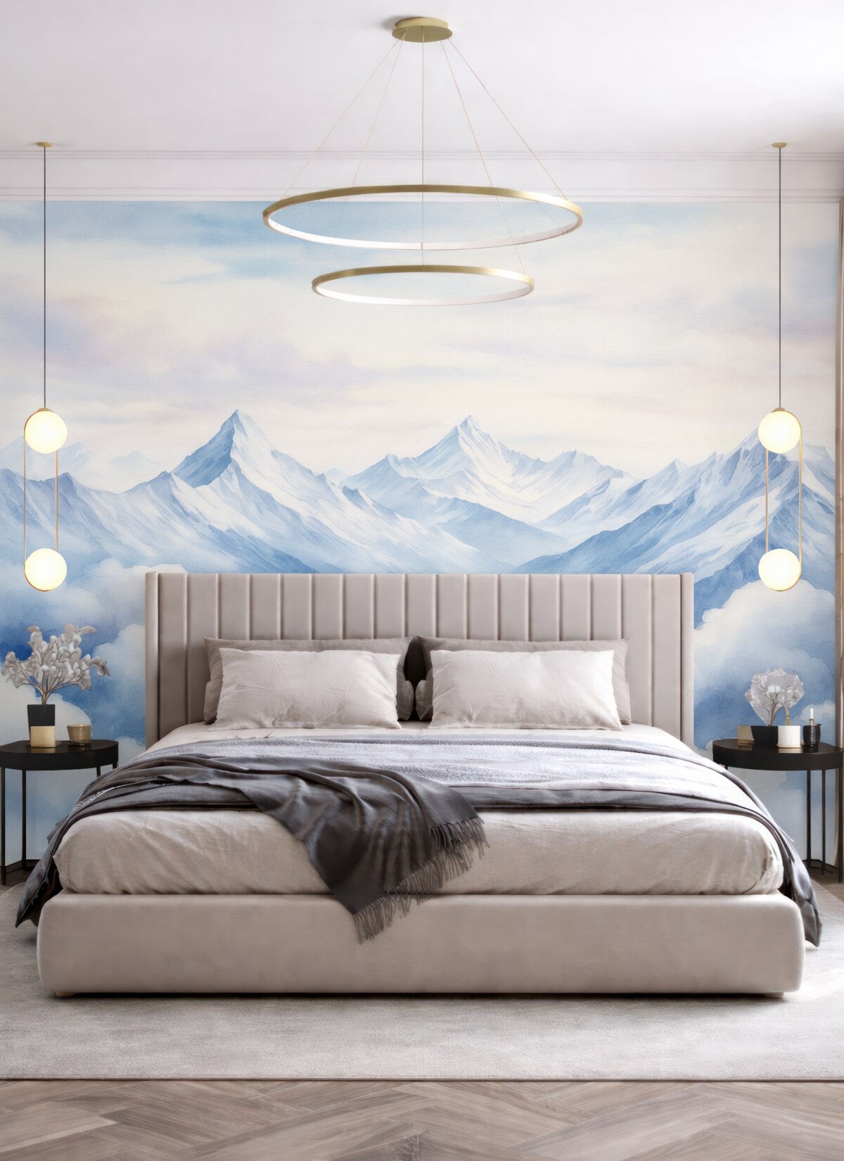 Fototapeta Pejzaż górski, akwarela, subtelne fioletowe odcienie.