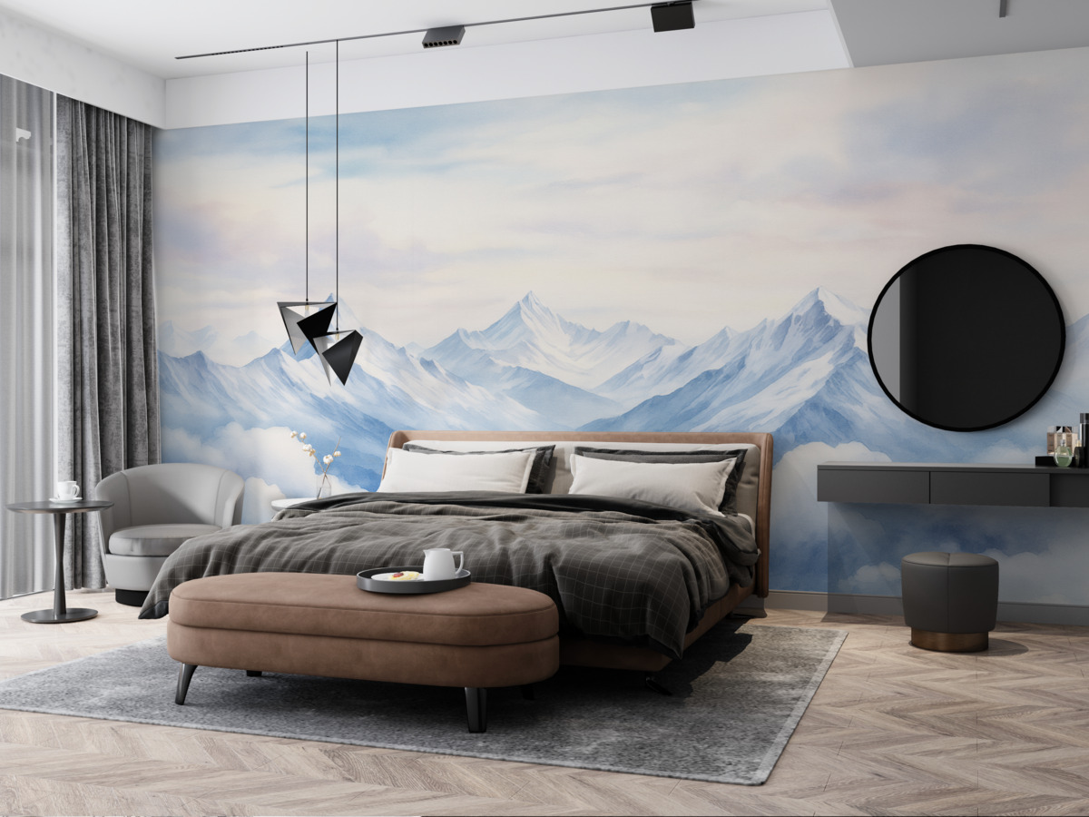 Fototapeta Pejzaż górski, akwarela, subtelne fioletowe odcienie.