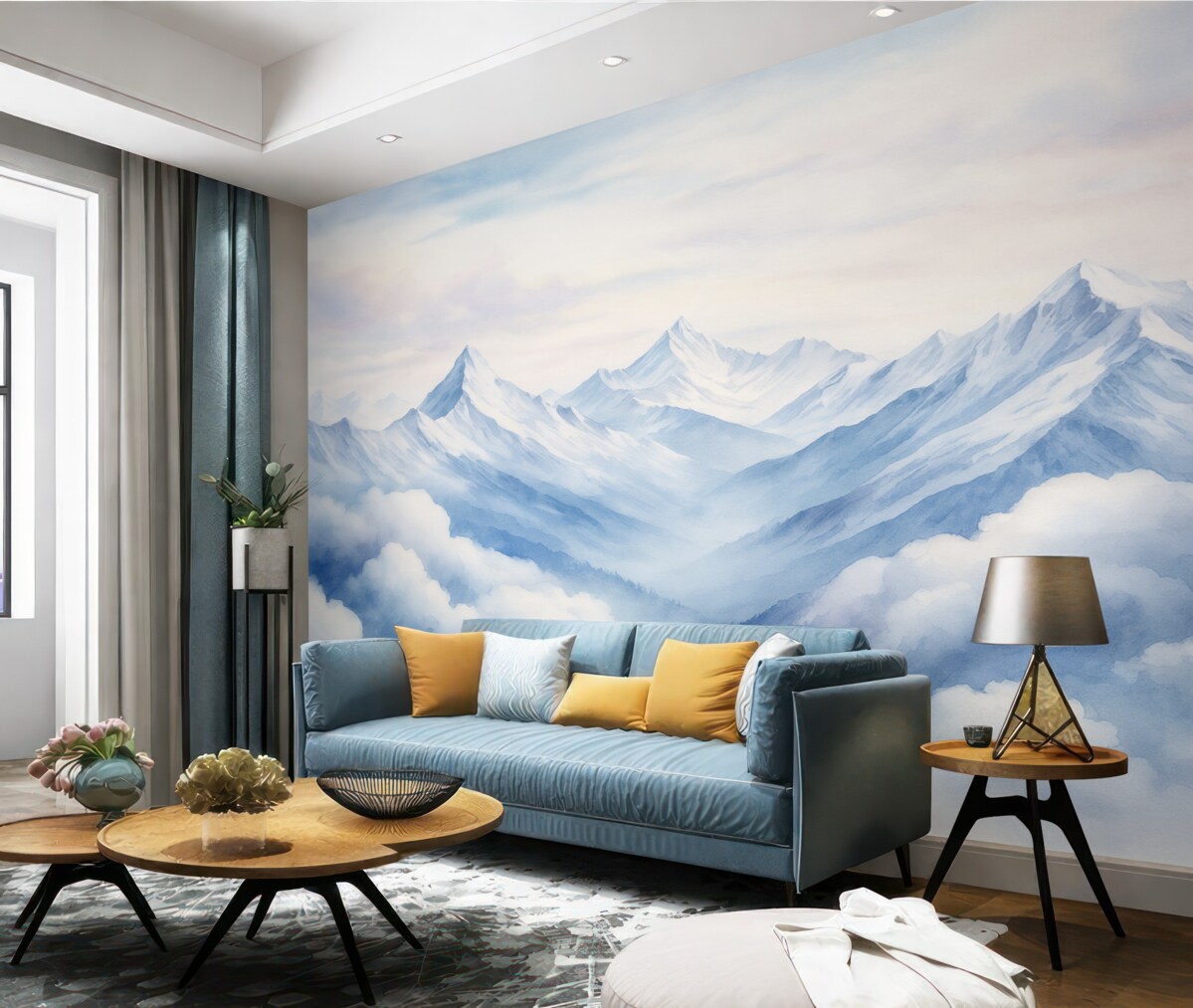 Fototapeta Pejzaż górski, akwarela, subtelne fioletowe odcienie.