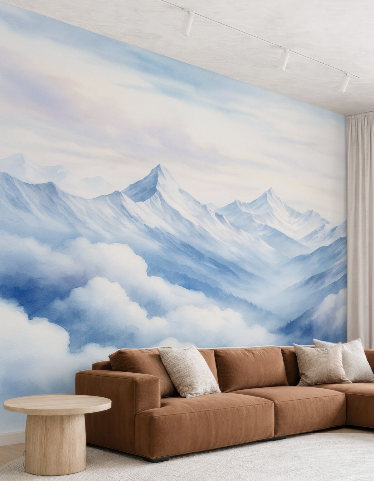 Fototapeta Pejzaż górski, akwarela, subtelne fioletowe odcienie.