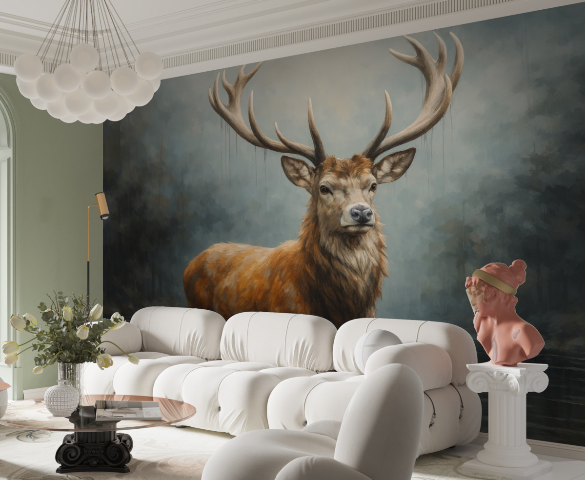 Fototapeta Wytworny jeleń w mgle.