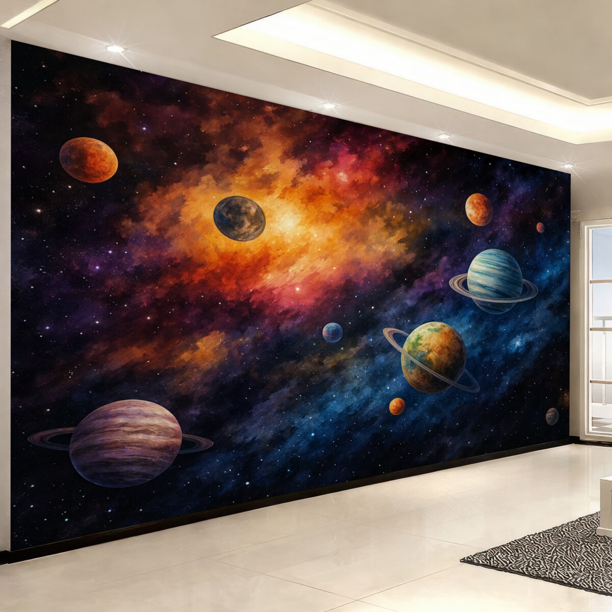 Fototapeta Wszechświat z planetami i gwiazdami, akwarela, wszechświat.