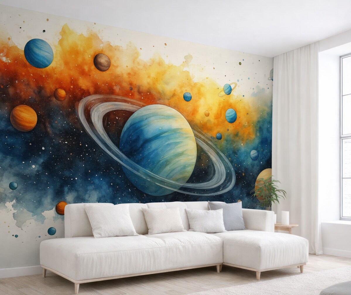 Fototapeta Kosmiczna farba wodna, ciała niebieskie, konstelacje.