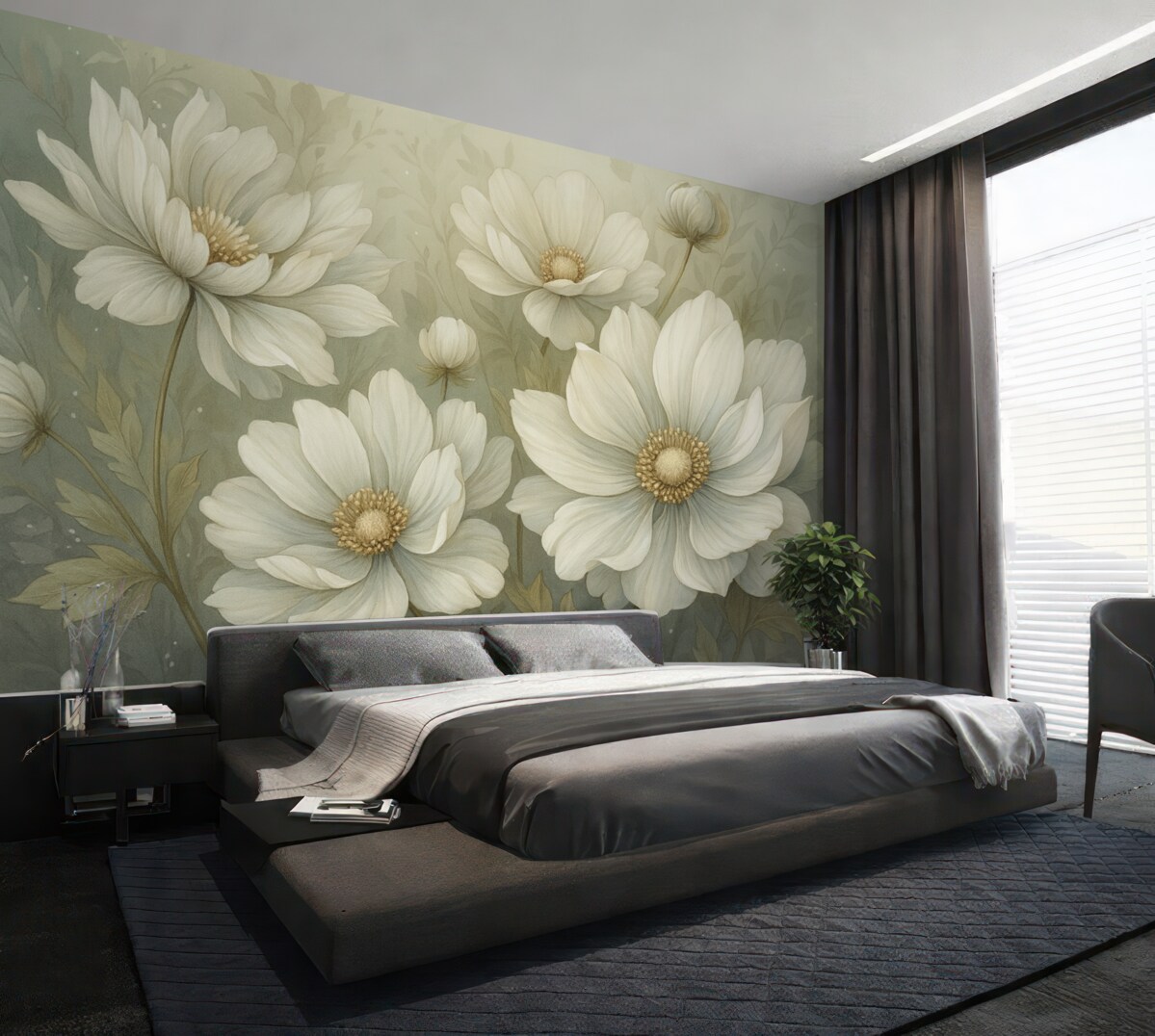 Fototapeta Wielkie białe i beżowe kwiaty, subtelne tło.