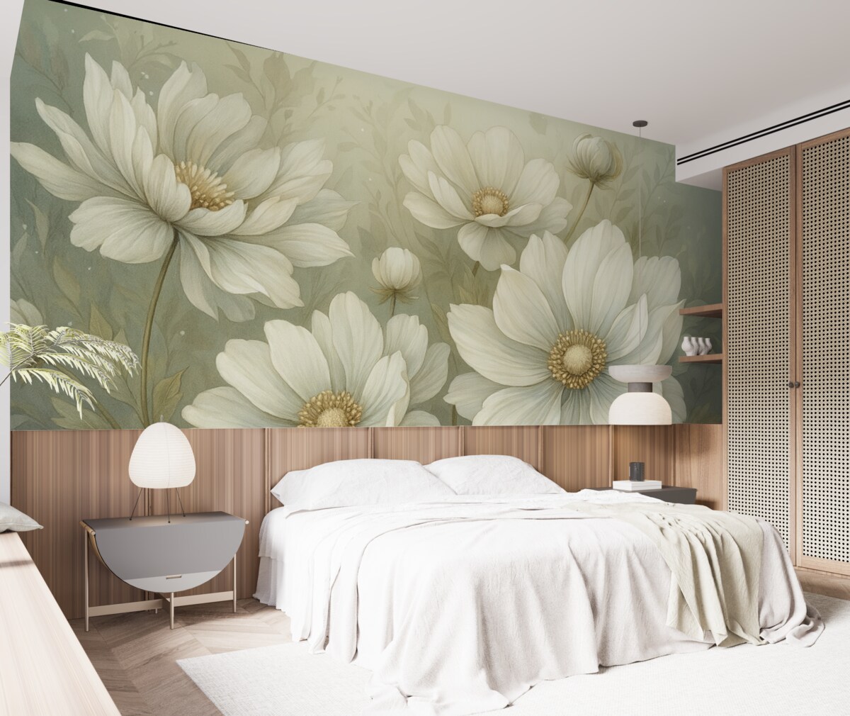 Fototapeta Wielkie białe i beżowe kwiaty, subtelne tło.