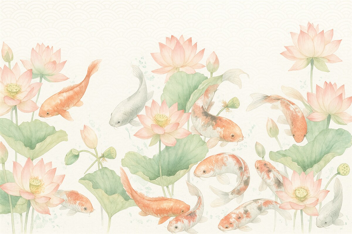 Fototapeta Rybki koi oraz japońskie fale.