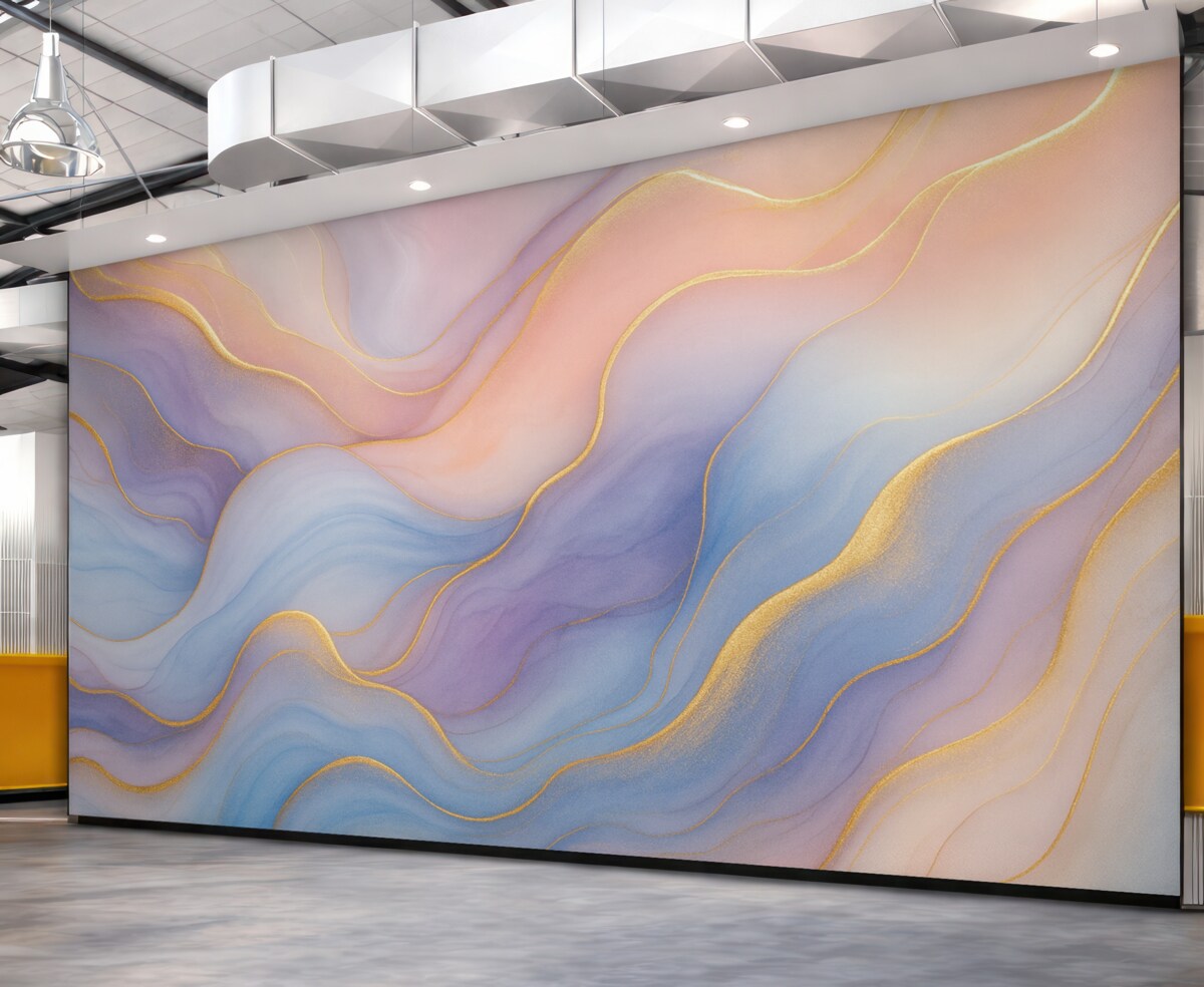 Fototapeta Abstrakcyjna kompozycja z marmurowymi motywami i subtelnymi akwarelowymi teksturami w łagodnych pastelowych odcieniach.