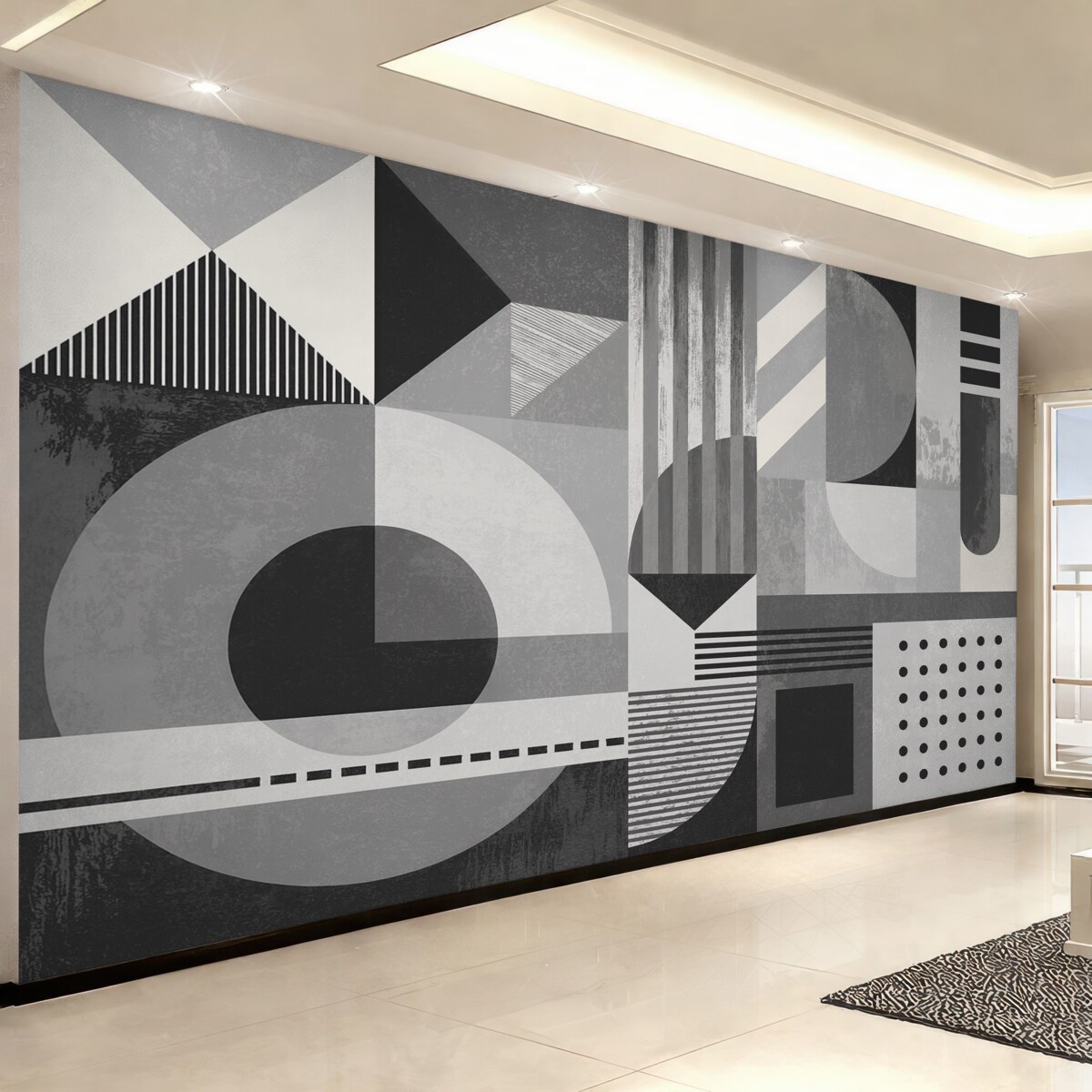 Fototapeta Nowoczesny geometryczny styl w kolorach czarno-białych i białych.