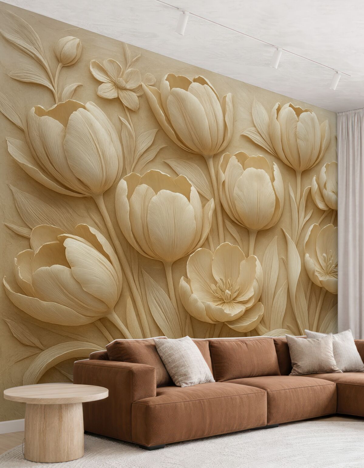 Fototapeta kwiatowa ilustracja 3D z eleganckimi tulipanami w odcieniu beżu