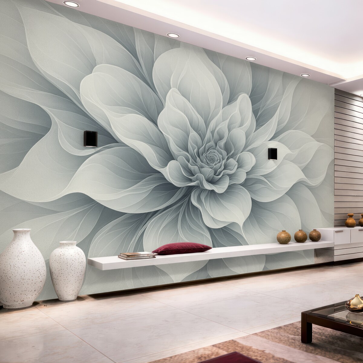 Fototapeta Elegancki abstrakcyjny obraz rośliny z płynącymi liniami w odcieniach niebieskiego.