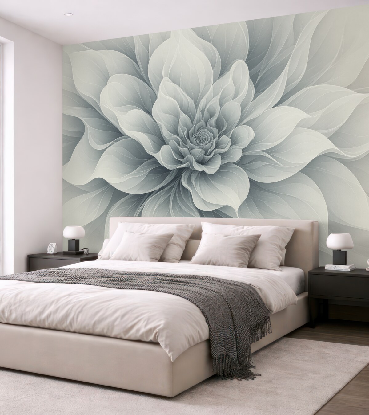 Fototapeta Elegancki abstrakcyjny obraz rośliny z płynącymi liniami w odcieniach niebieskiego.