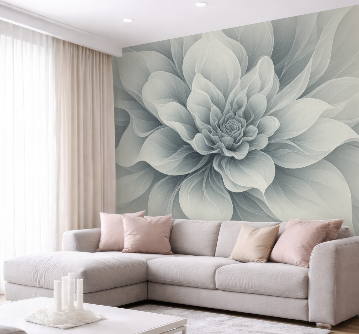 Fototapeta Elegancki abstrakcyjny obraz rośliny z płynącymi liniami w odcieniach niebieskiego.