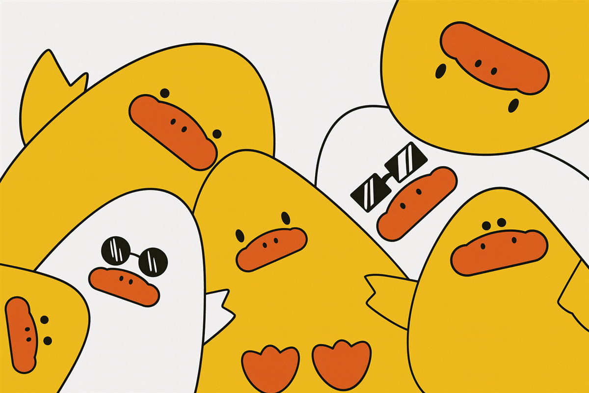 Fototapeta Liniowy szkic kaczki w kolorze żółtym.