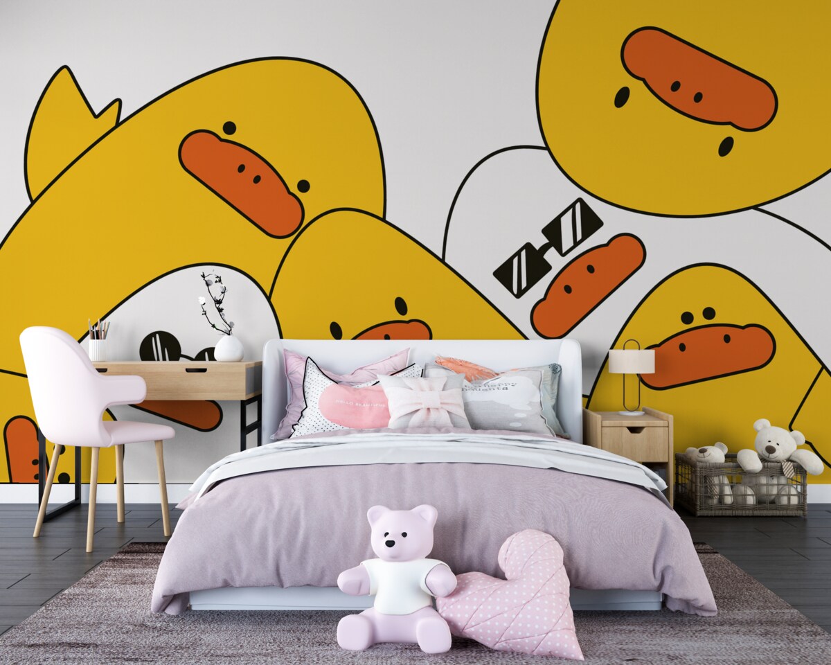 Fototapeta Liniowy szkic kaczki w kolorze żółtym.