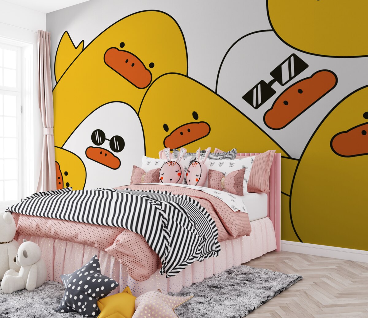 Fototapeta Liniowy szkic kaczki w kolorze żółtym.