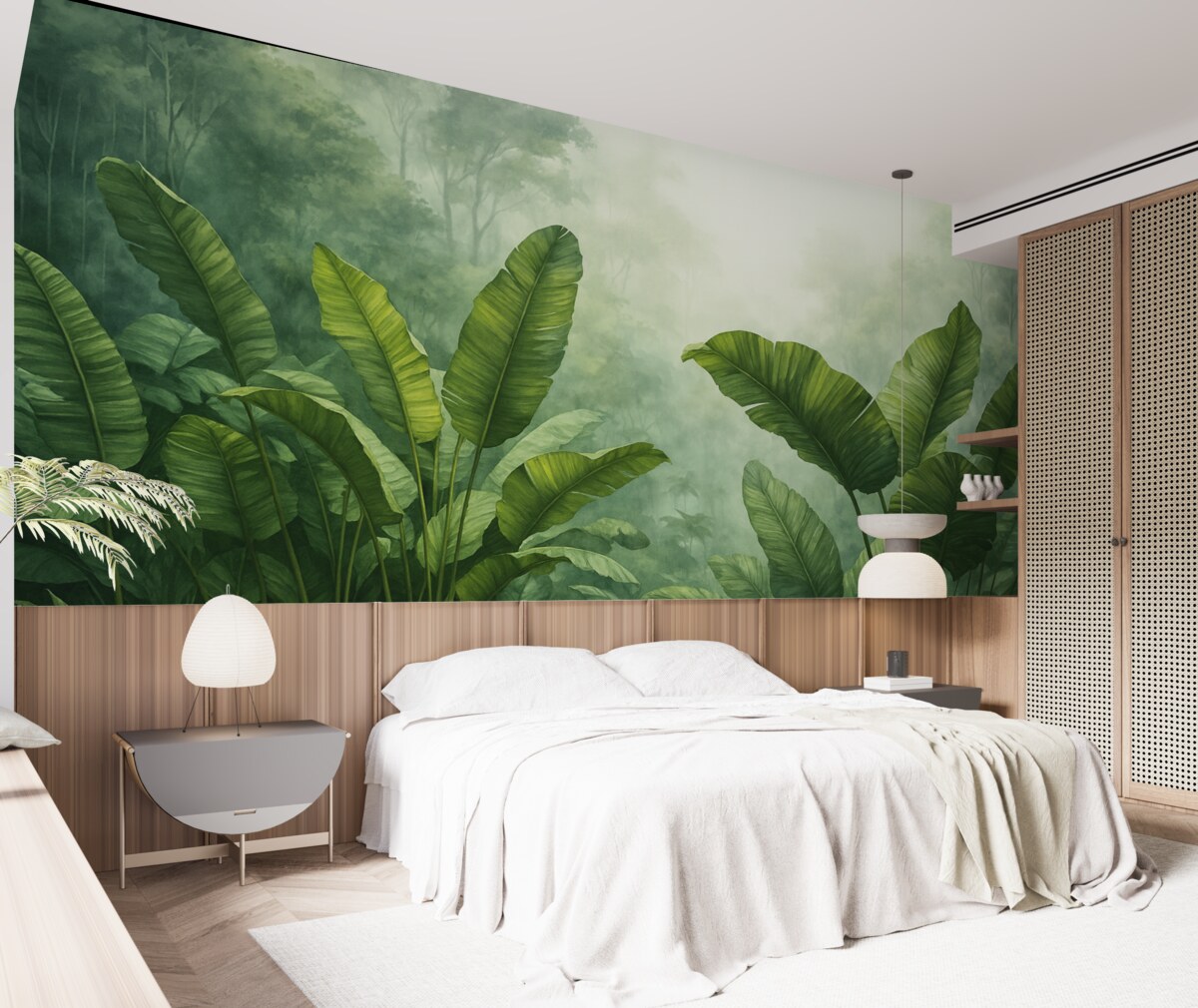 Fototapeta Tropikalne listowie w dżungli na tle oparów wilgotna akwarela.