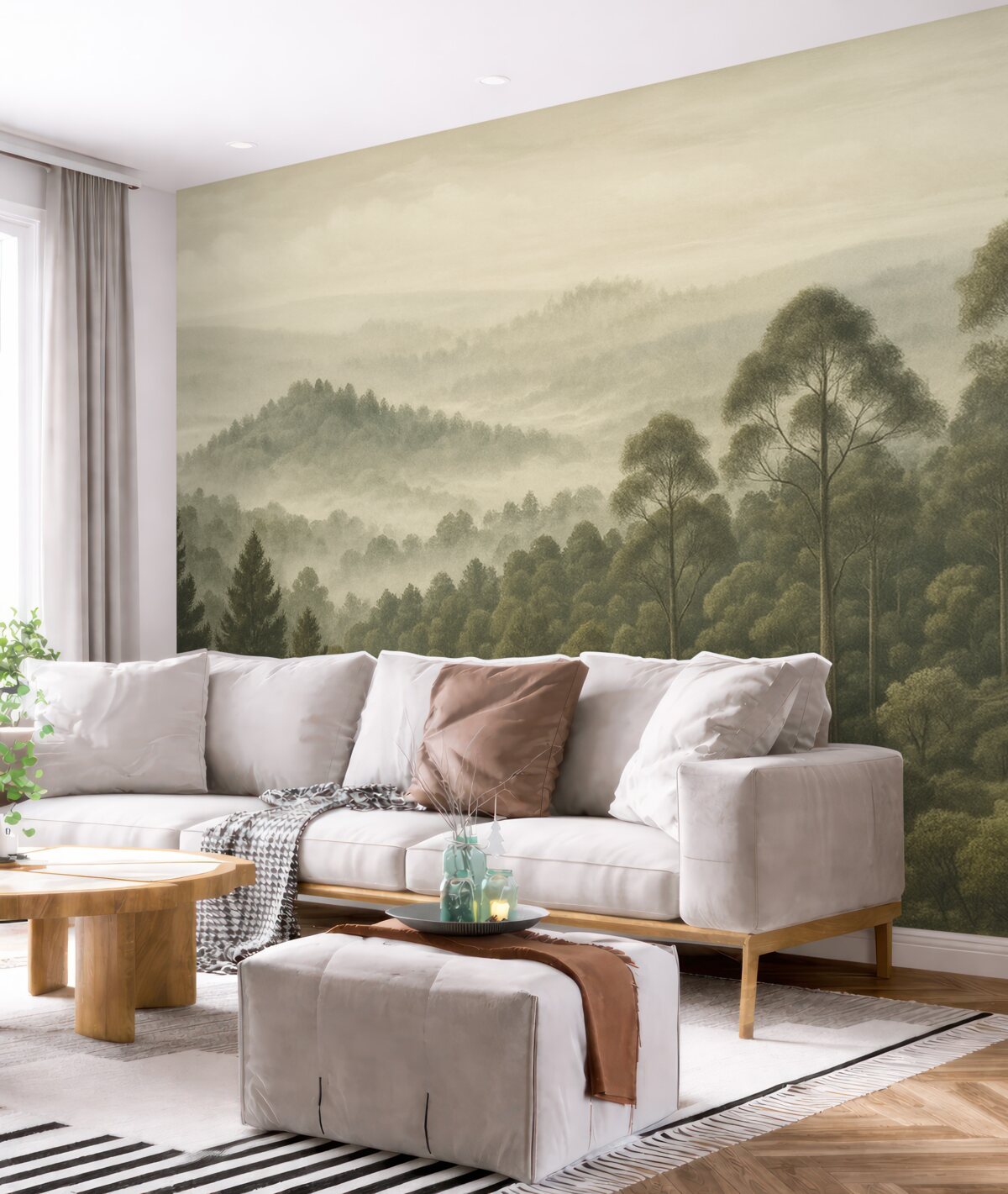 Fototapeta Gęsty las i mglistej dolina.