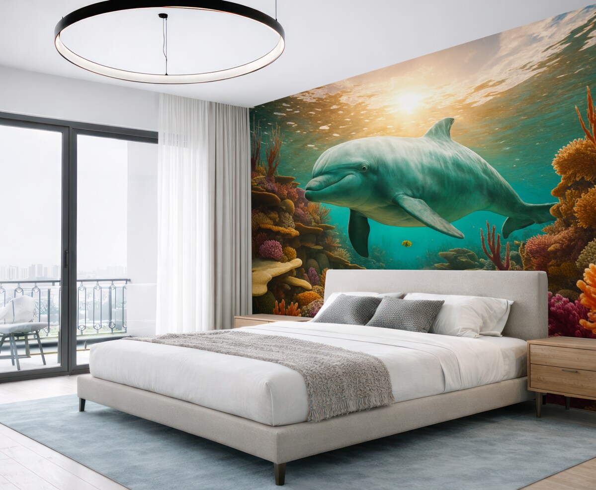 Fototapeta Wielki delfin w morskim środowisku raf koralowych.